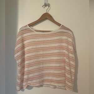 Cozy Casual Boutique Sheer Pink and White Striped Top, Size Small